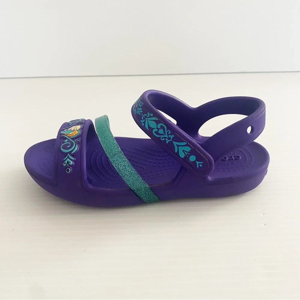 Crocs Girls Disney Frozen Sandals Shoes Purple Childrens Size 12 Elsa Anna Kids - Picture 10 of 16
